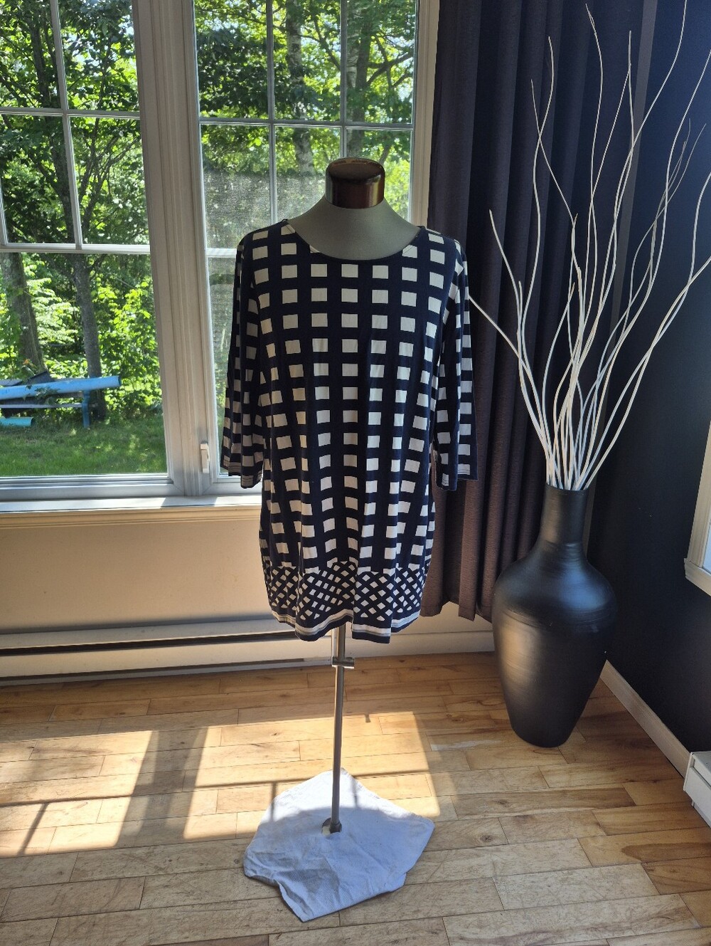 Navy & White Checkered Tunic Top